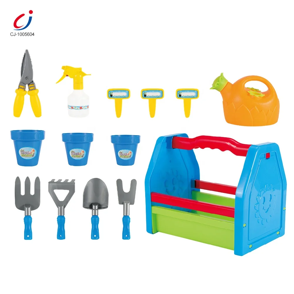Toddlers educational 14pcs plastic colorful children plant toy garden tools set toy backyard small kids gardening tool set toy