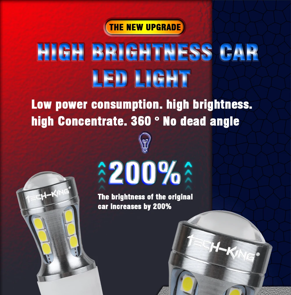 TECH KING Super Bright Canbus 12V 5W 3030 18SMD W21/5W 1157 7440 Car Led decode reverse lights Read turn signal brake bulb