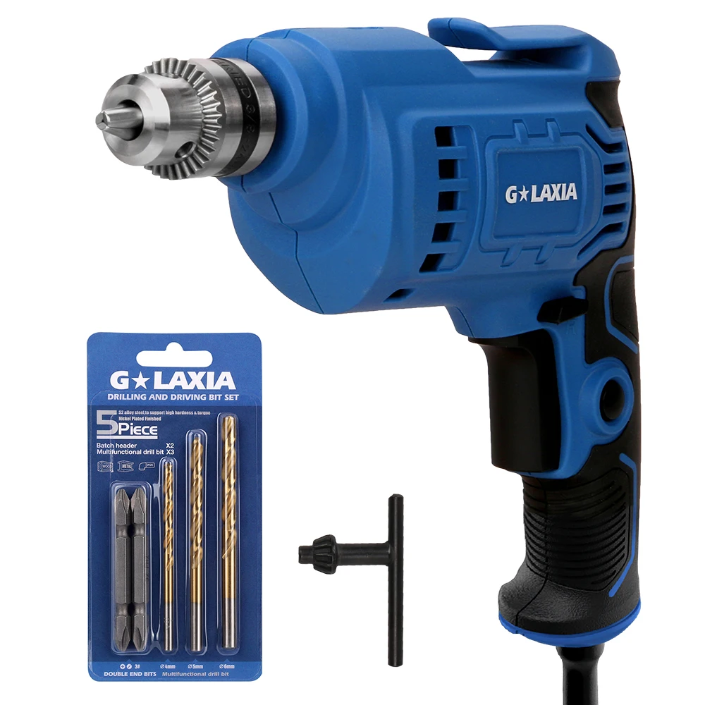 GLAXIA Professional 6A 3/8-Inch Corded Drill Variable Speed 0-3200RPM, 