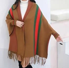 Scarf New Style Women's 8 Colour Scarf Warm Soft Stripes Blanket Shawl Ponchos With Sleeves