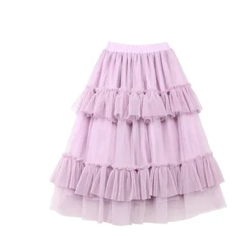 2-14Y Summer Autumn Girls Kids Long Pink Tutu Skirt with Cotton Lining Ruffle Girl Skirts Princess Long Pleated Pettiskirt Tutus