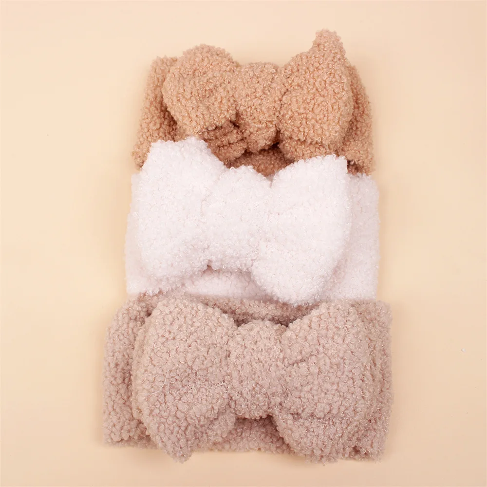 2023 Fall Winter newborn teddy headband bow oversized headwrap elastic turban hairs topknot hair band hair accessories