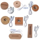 3d Usb Wooden Base Lamp Led 3D Night Light Round Oval Round Base 3D Lamp 3 Colors Blue Red Purple