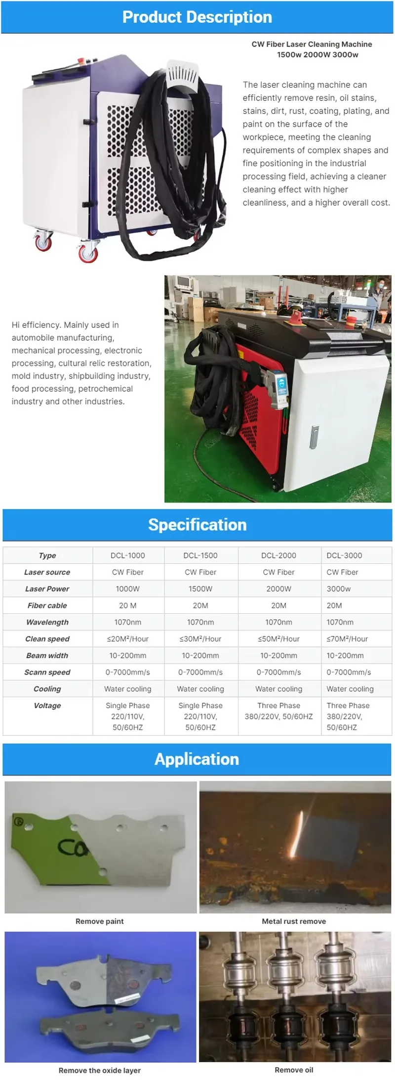 Portable 50W 100W 200W 300W Handheld Pulse Laser Cleaning Machine for Rust of Wood Paint