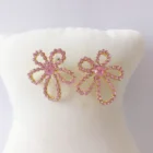 Earrings Pink Fashion Earrings Trend 2021 Gold Plated Pink Rhinestone Flower Women Stud Earrings