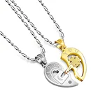 Necklace Heart Heart Stainless Steel Puzzle Necklace Pendant Jigsaw Lock Key Heart Couple Necklace