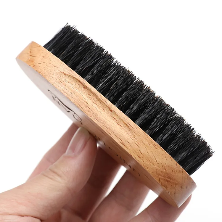 Custom logo nature oval eco-friendly beech wood handle yellow bristle beard brush for man.jpg