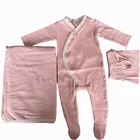 Baby New Arrival Baby Cotton Romper With Lovely Baby Bonnet And High Quality Newborn Blanket