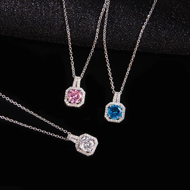 Fashion Shiny Stainless Steel Chain Zircon Pendant Necklace Women Shiny Cz Choker Necklace Party Jewelry For Gift