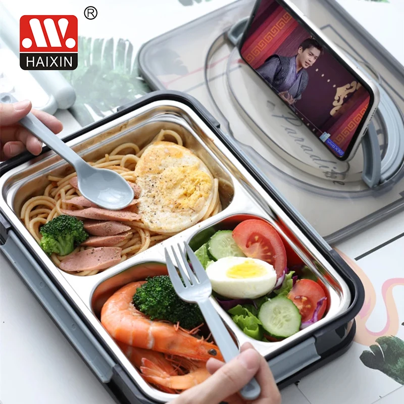 Stackable 2 layers 3 Compartment Adult Insulated Food Packing Container Stainless Bento Kids Box Lunch  Steel Lunch Box