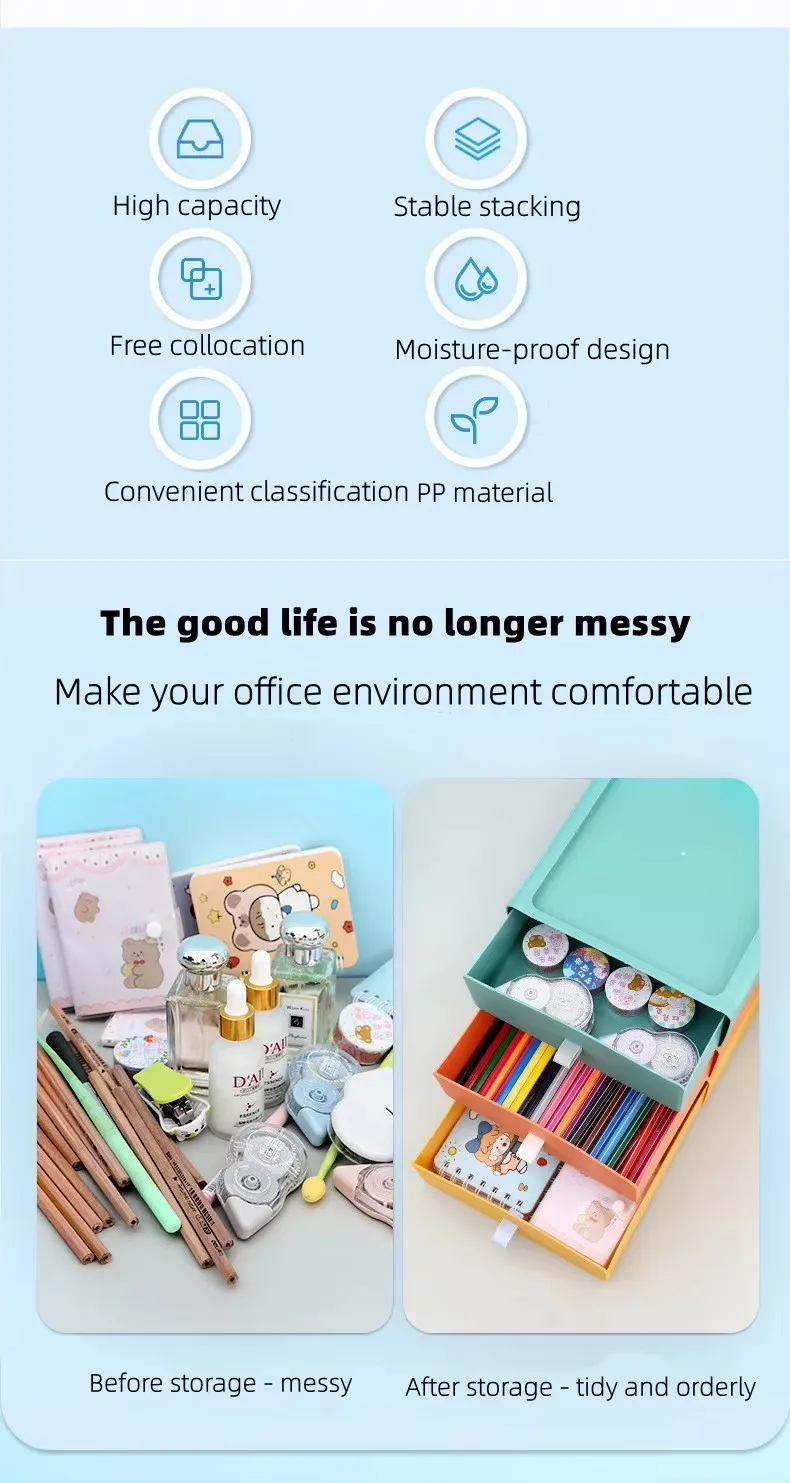 Best-Selling Stackable Storage Container Rectangle Shape Contrast Color Desktop Finisher and Drawer Type Organization details