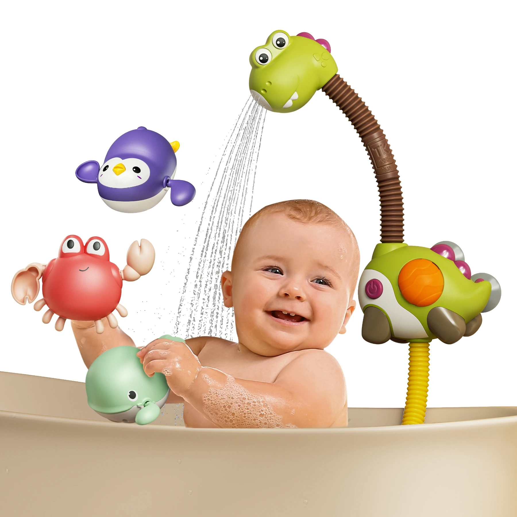 Tumama Kids Dinosaur Bathtub Water Sprinkler Bath Toy Set Electric Shower Head Water Spray Bath Time Play Baby Bath Toy