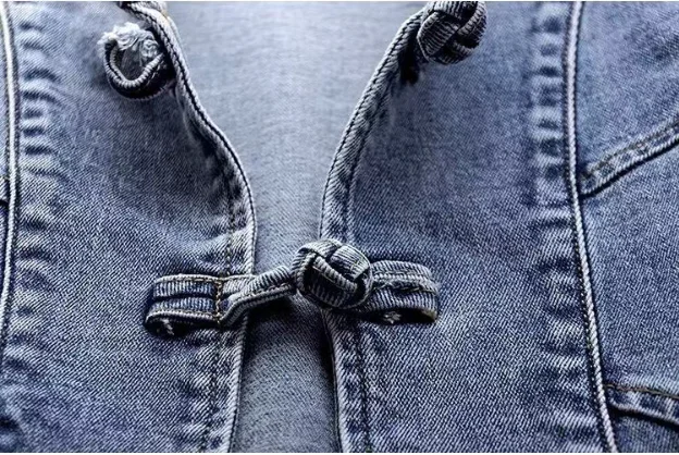 New Chinese Style Embroidered Stretch Denim Jackets Customized Button Women's Short Jacket Top Loose details