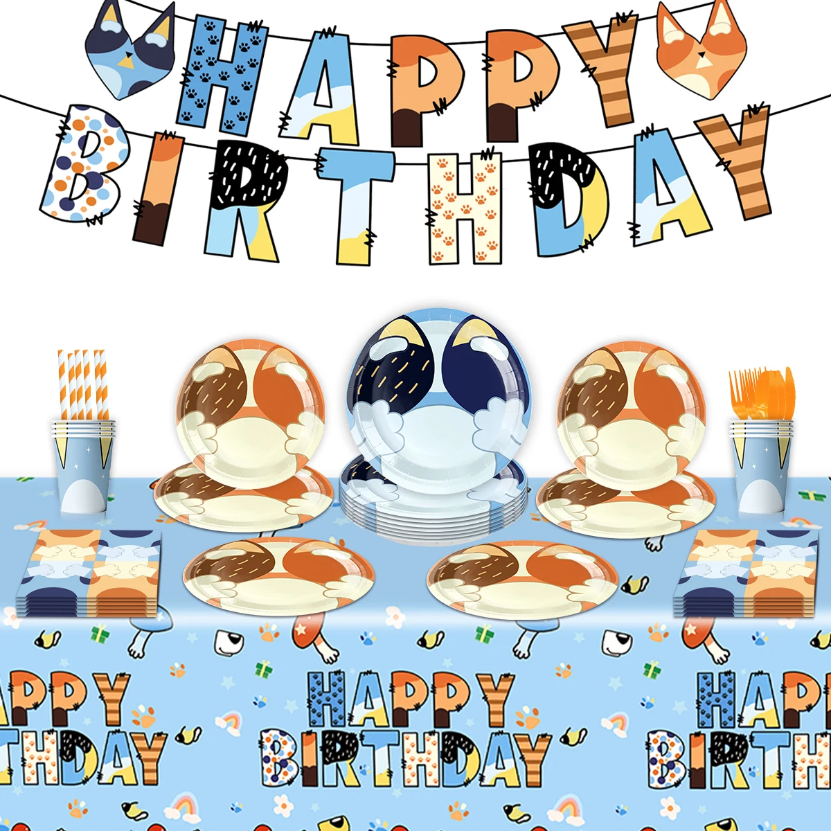 Customized Birthday Party Decoration Cartoon puppy Pattern Party Disposable Tableware Paper Plates And Cups Set