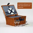 Stock Hot Sell Cheap Stock Blue White Complete Folding Natural Woven Rattan Wicker Willow Picnic Basket For 2