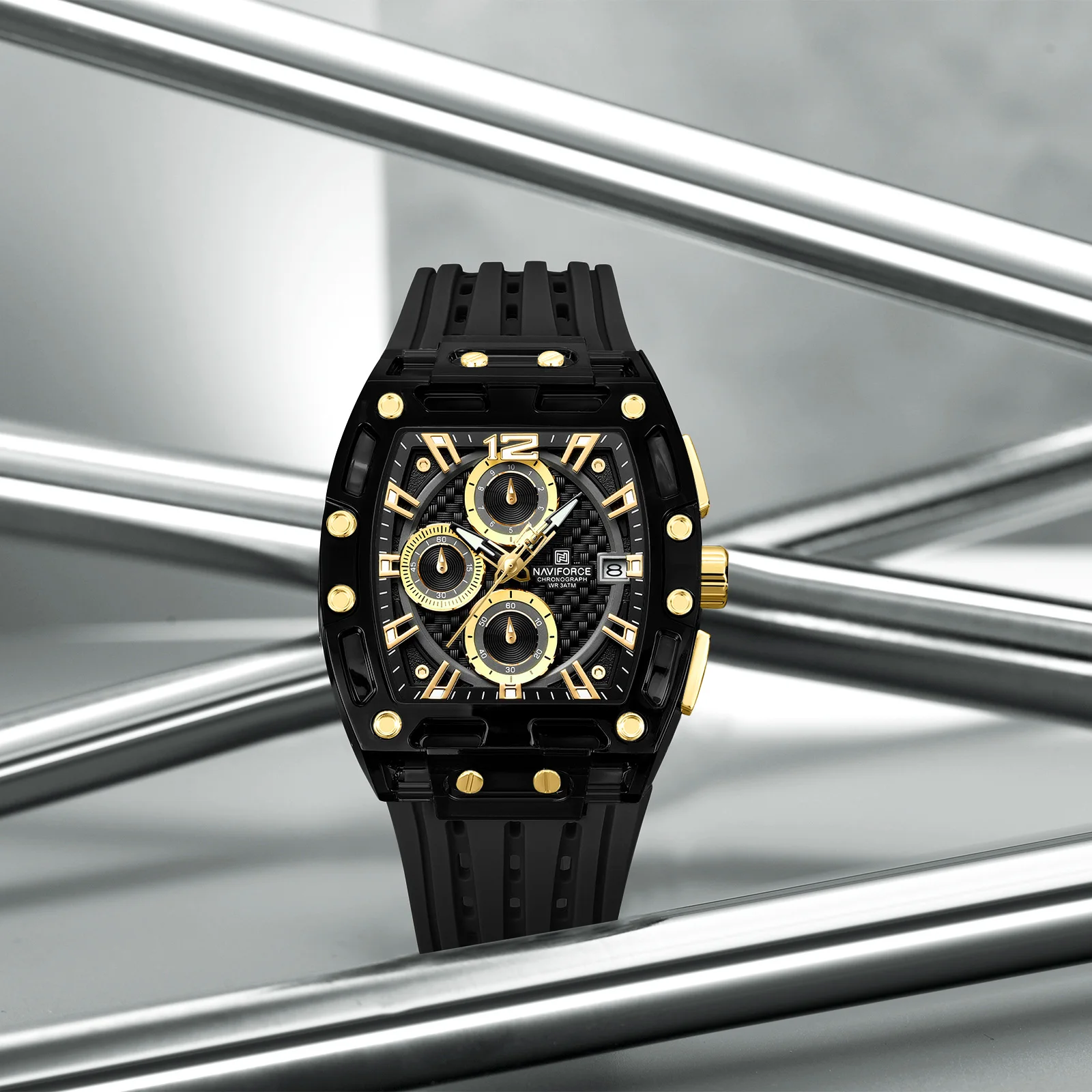 NAVIFORCE 7105新设计透明酒托手表男士石英表防水奢华运动户外蒙特霍姆