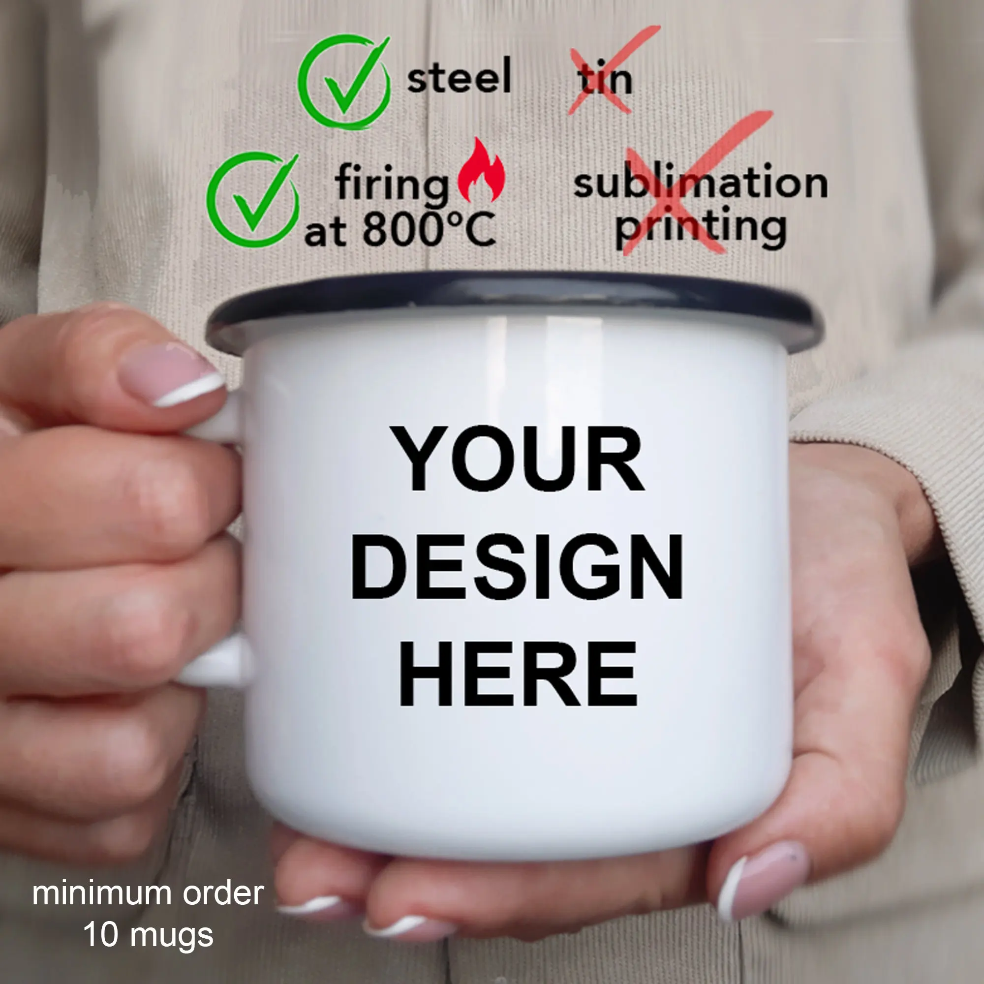 Wholesale Custom Logo Vintage Home Sublimation Blank Metal Mug Enamel Stainless steel camping Coffee Mugs For Hear Press Machine