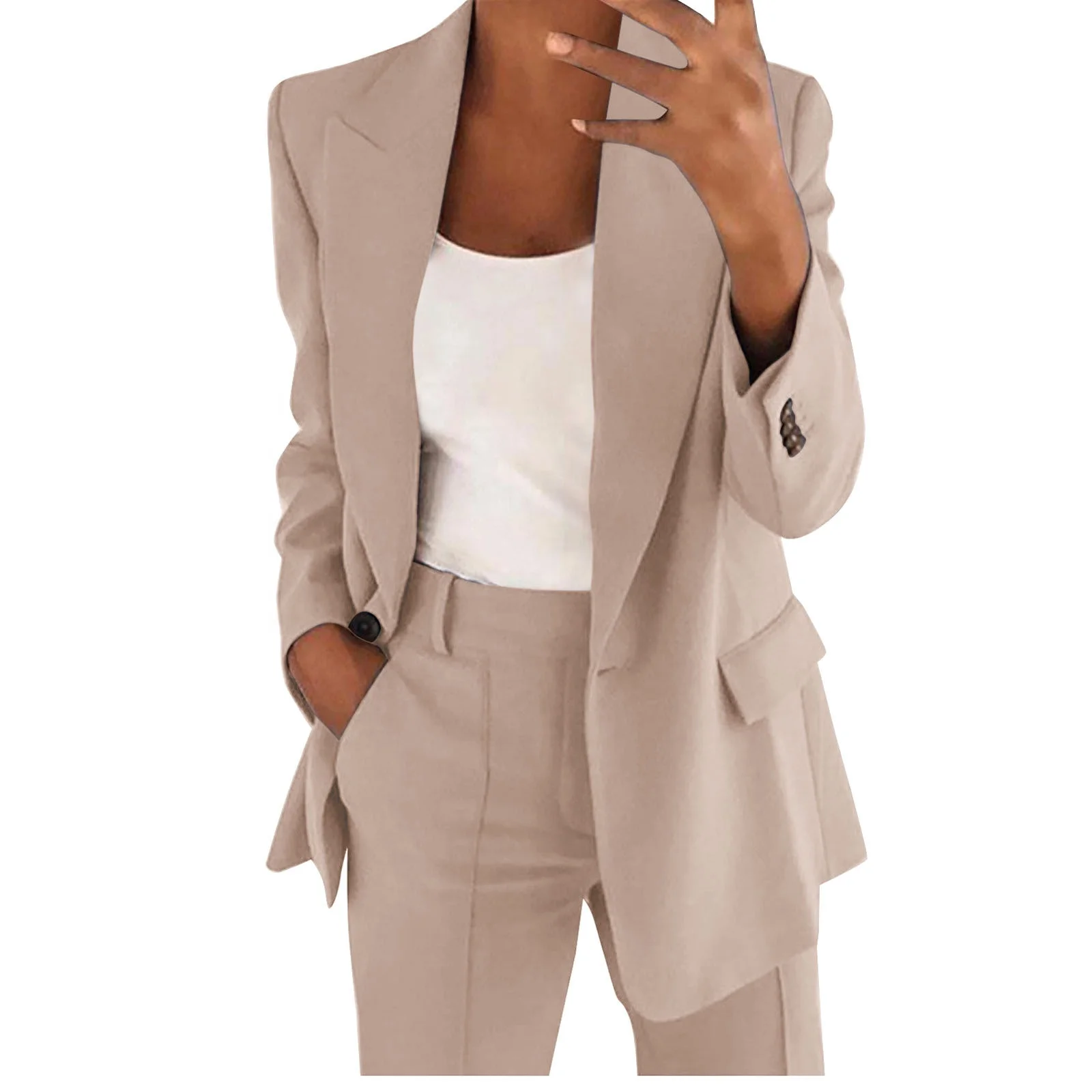 Women's Casual Business Open Front Long Sleeve Notch Lapel Office Blazer Jacket