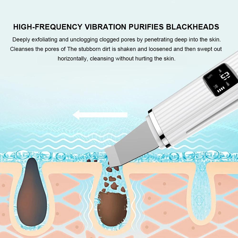 Led Display EMS Face Scrubber Skin Spatula Blackhead Remover Pore Cleaner Cleansing Microcurrent Ultrasonic Skin Scrubber