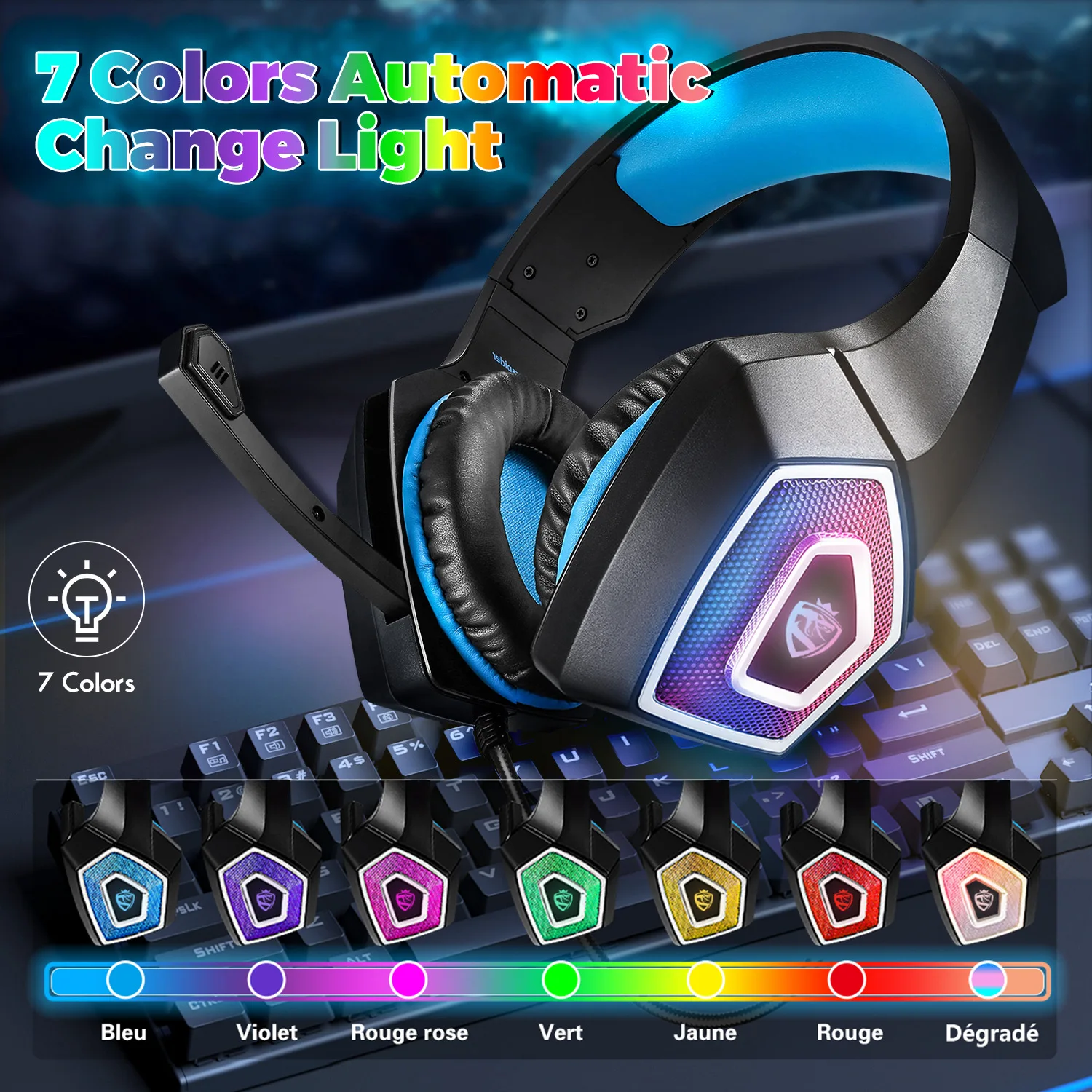 Cross-border V1 Headset Game Headset RGB Colorful Wired Headset Subwoofer Headset PS4 E-sports Eat Chicken