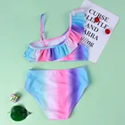 2 Piece Beachwear 2021 Kids Swimwear Girls 2 Piece Colorful Beachwear Cute Swimsuit 1 Shoulder Strap