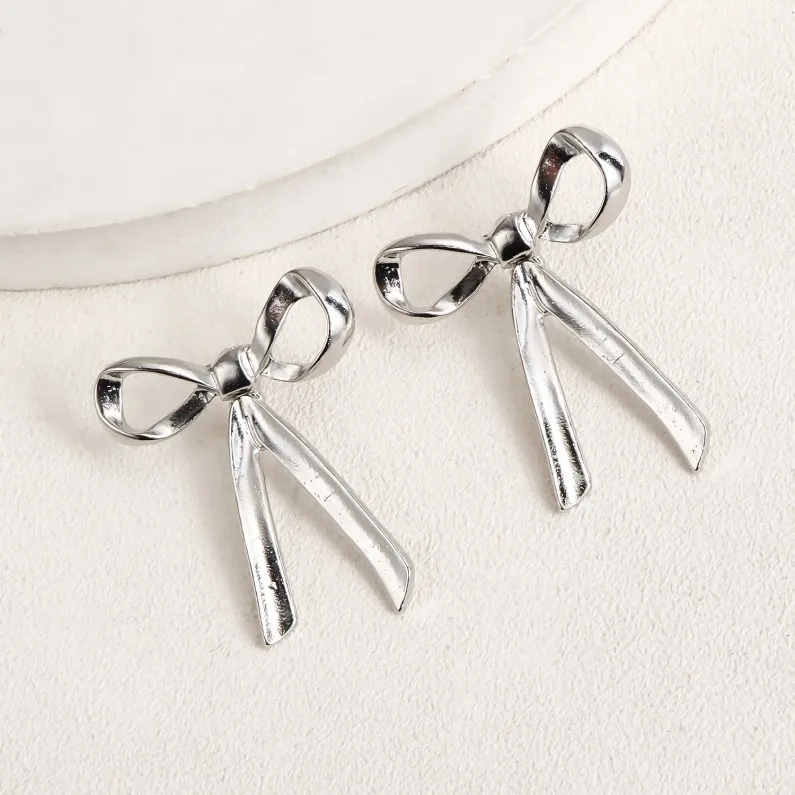 High Quality Bow Knot 925 Sterling Silver 18k Gold and Silver Pendant Earrings Women Luxury