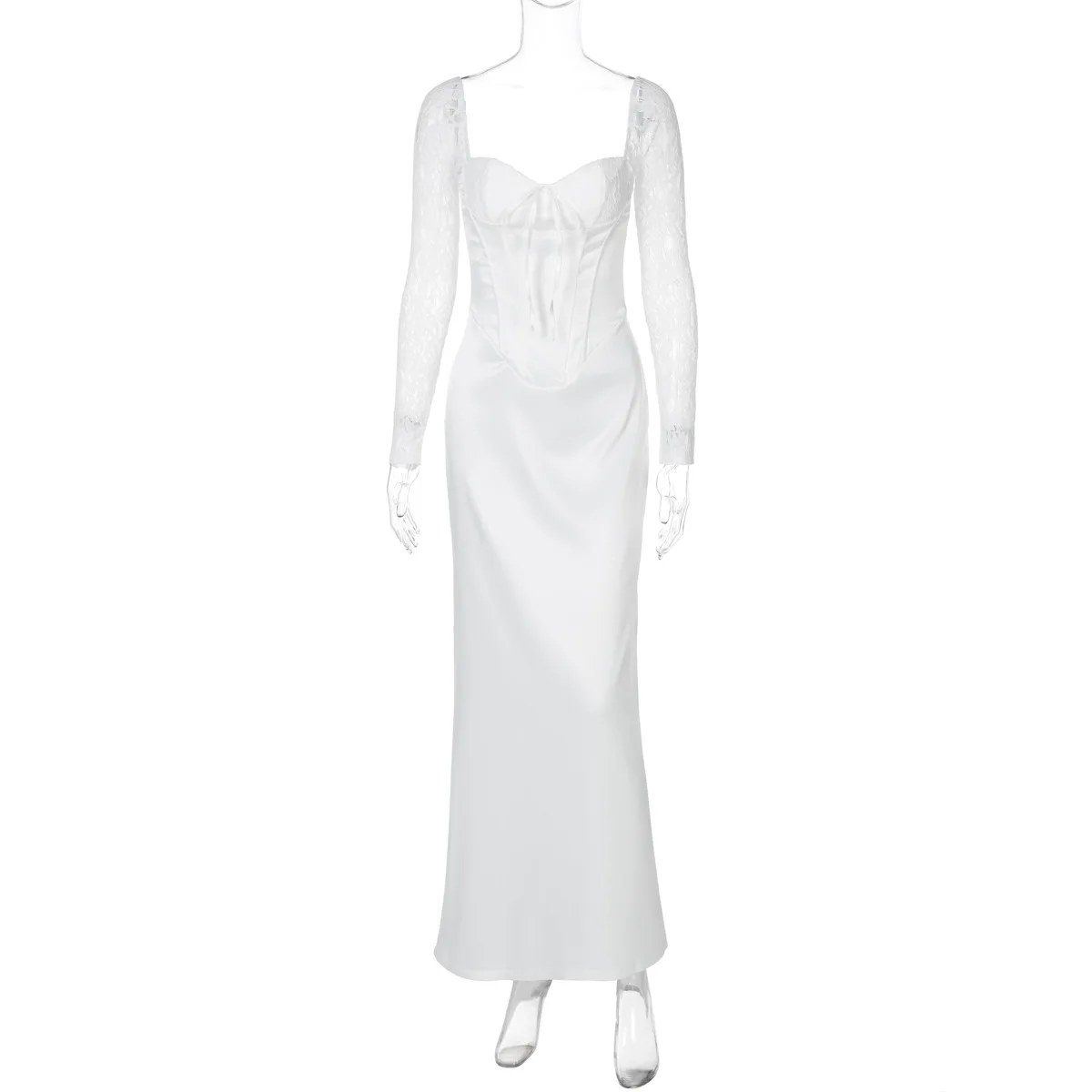 Lace Long Sleeve Backless Corset Maxi Dresses White Elegant Engagement Dress for Women Sexy Party Gowns 3423 H54c297a1e81846b19336861428d73c21B