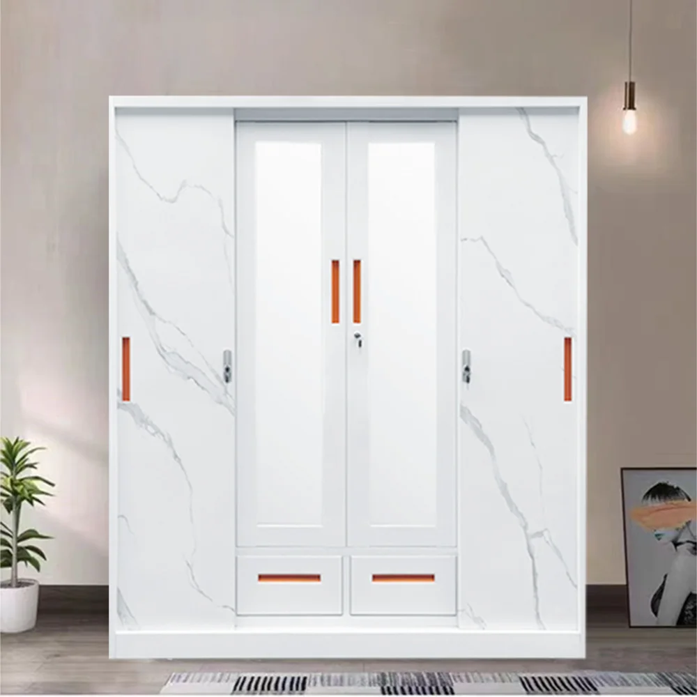 Wholesale Customized Modern 3-Door KD Bedroom Steel Armoire Closet Metal Wardrobe Locker with Mirror Clothes Storage