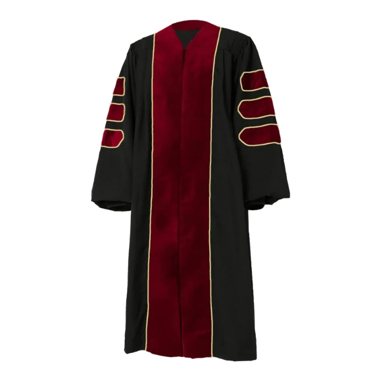 Three velvet bars with gold piping trim detail Black velvet bars with gold piping on doctoral sleeve