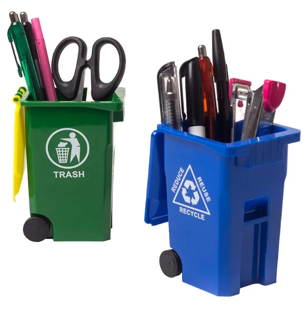 Creative Garbage Bin Trash Can With Lid & Wheel Stationery Desktop Pen Holder AL 