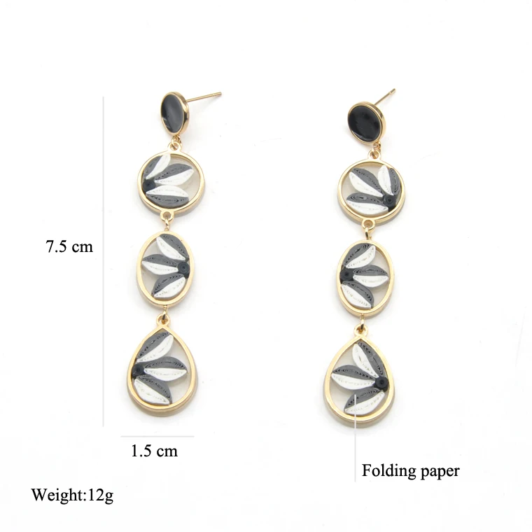 Newest Design folding paper ear link jewelry unique long chain earrings
