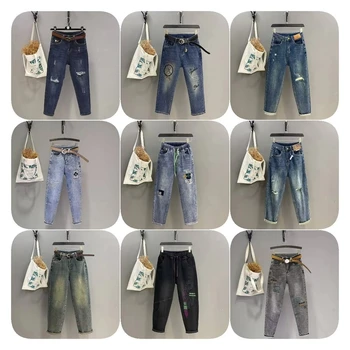 Manufacturers direct wholesale new fashion women jeans high waist wide leg all seasons of high waist slim jeans