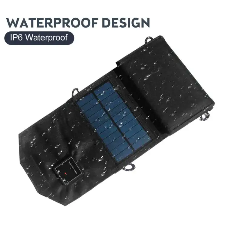 12W Portable Foldable Solar Panel Charger Dual USB 5 Volt Waterproof High Efficiency Foldable Solar Battery Charger with 2 Carab