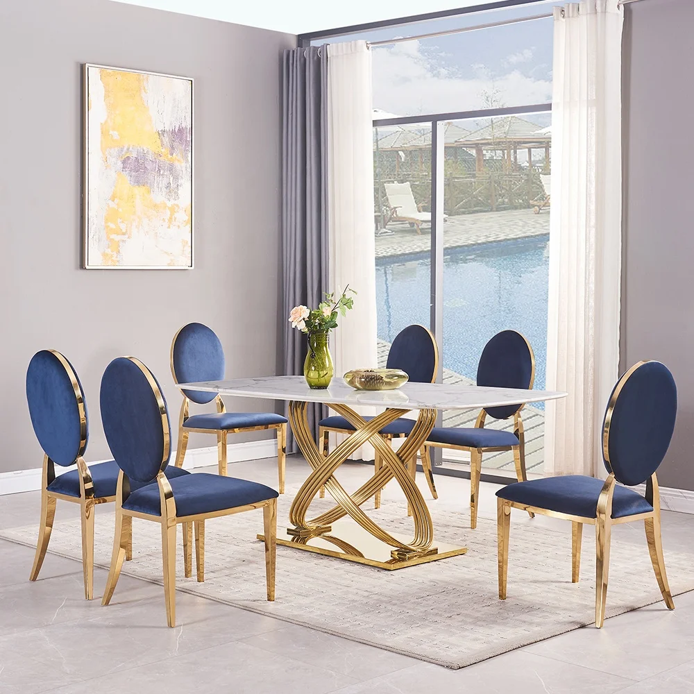 AZhome Dining Room Set, Dining Table Set For 6, Grey Velvet Upholstered