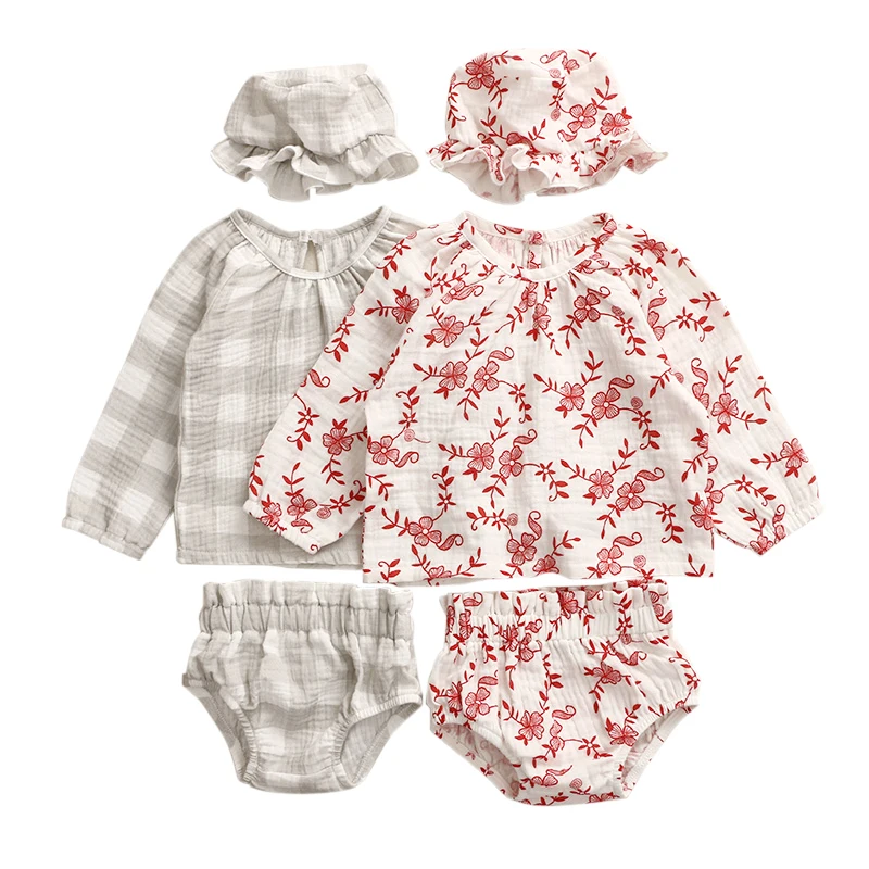 Hot Sale Newborn Baby Clothes Muslin Fabric Baby 3pcs Cotton Clothing Set