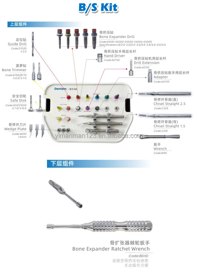 Dentem Original Dental Implant B/S Kit Bone Splitting & Expander Kit Original GBR Kit Dental Surgical Kit for Hospital Use details