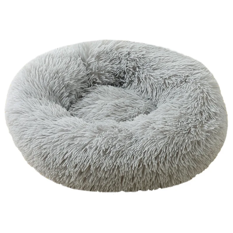 product luxury plush pet round bed soft faux fur donut bed for dogs and cats solid pattern-57