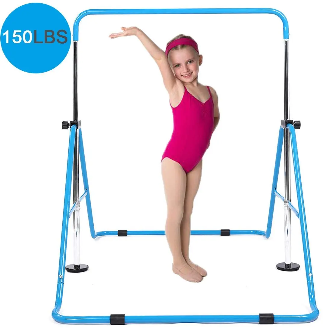 Sumery Foldable&Movable Gymnastic Kip Bar,Horizontal Bar for Kids Girls Junior,3' to 5' Adjustable Height,Home Gym Equipment,Ideal for Indoor and Home Training,1-4 Levels,300lbs Weight Capacity 