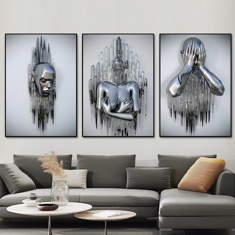 Metal Figure Statue Art Canvas Painting Romantic Abstract Posters and Prints Lover Wall Pictures Modern Living Room Home Decor