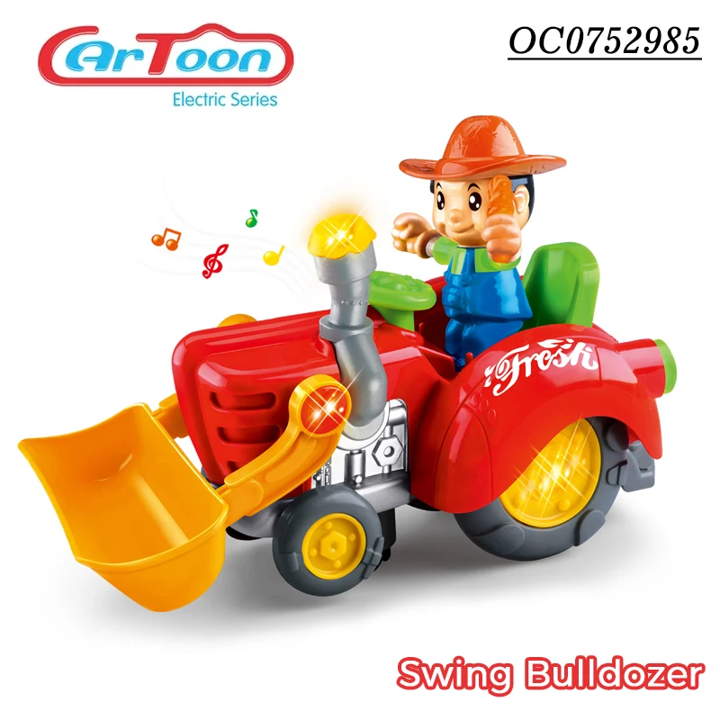 Baby kids electric cartoon bulldozer farmer farm truck toy with light music