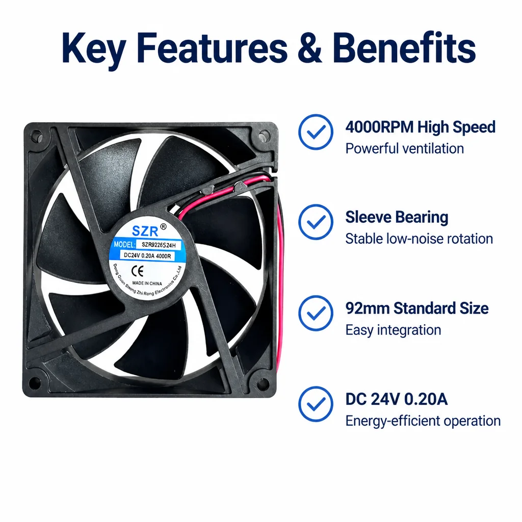 Axial Flow Fan, SZR9225, 5/12/24/48V, 92x92x25mm, 2000-5000RPM - detail 8