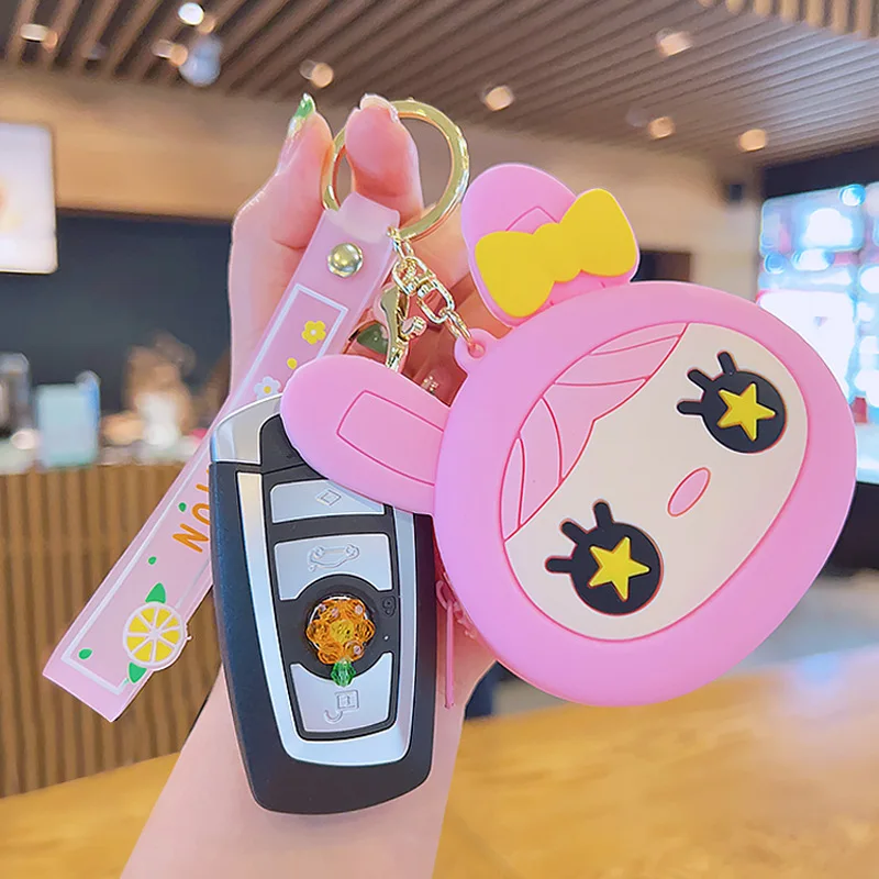 2024 New Fashion Design Cute Little girl Cartoon Coin Purse Portable Car pendant bag key chain Silicone Mini Wallet