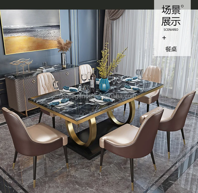 Morden Design Luxury Restaurant Square Marble Top 6 Dining Chairs Home Dining Room Furniture Set Dining Tables