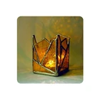 Orange Orange Color Leaded Fused Glass Candle Jar Handmade Glass Table Top Decoration
