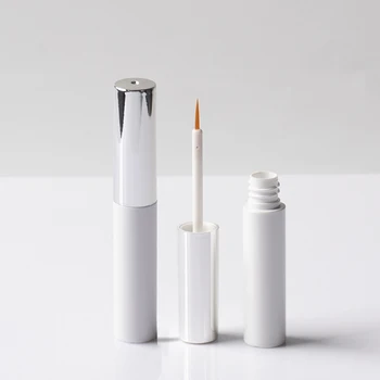 Low MOQ 4 ml silver cap white bottle custom private label mascara tubes empty plastic liquid stick eyeliner tubes