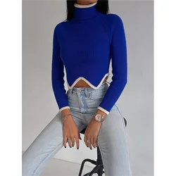Sexy Chest Cutout Women Turtleneck Sweater Long Sleeve Long Knitted Jumpers Solid Slim Fashion Pullover Sweater