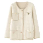 Round Coat Autumn And Winter Women Round Neck Gold Silk Long Sleeve Coat