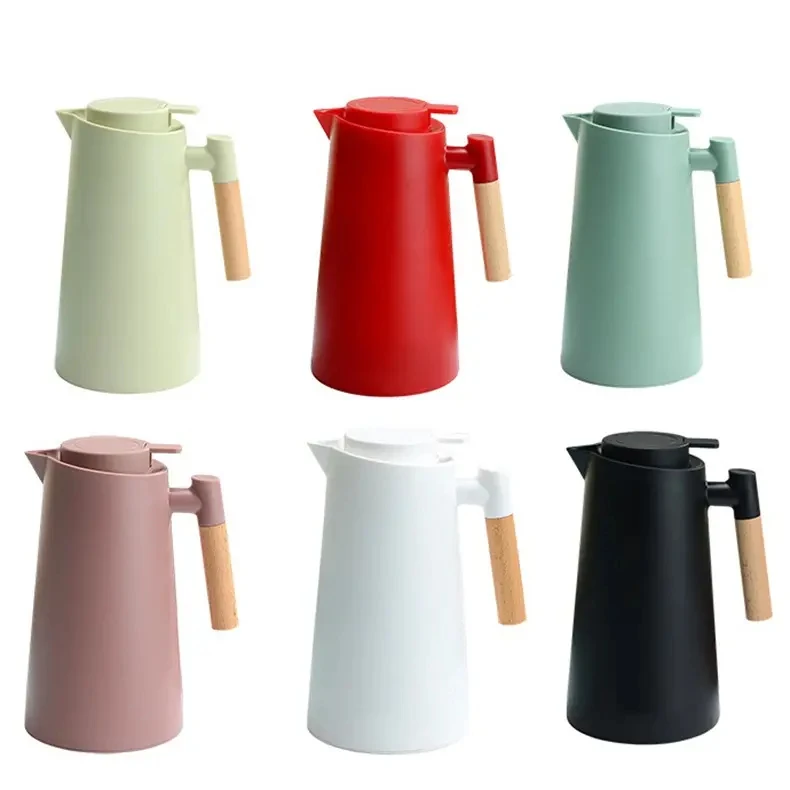 Newest Business Plastic Shell Glass Inner Thermal Coffee Pot 1000ml Carafe Vacuum Flask Stainless Steel Thermos Cup Water Bottle