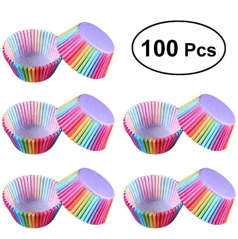 Rainbow Cupcake Liner Paper Baking Cup Muffin Cases Cake Mold Box Tray 100x/set 