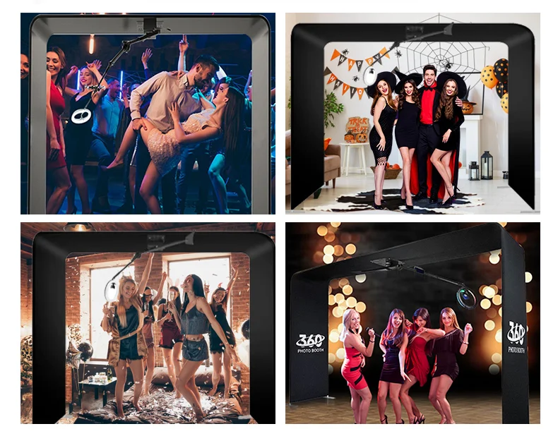 360 Photo Booth Enclosure Photobooth Backdrop with LED Light Tubes and Personalized Logo for Wedding and Christmas Parties H5509d2e2dfef477bbf7289566ccaf0edM